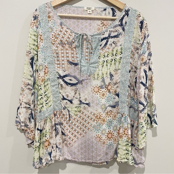 DYLAN Sun-Kissed Floral Billowy Peasant Blouse Boho Peasant Top Size Medium - Picture 2 of 11